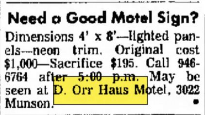 D. Orr Haus Motor Lodge (Cottonwood Motel) - June 1971 Ad For Sign (newer photo)